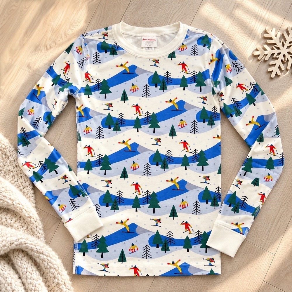 Hanna Andersson Ski Slope Long John Pajama Top 14-16 Winter Ski Organic Cotton